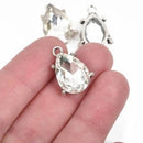 2 Rhinestone Teardrop Drop Charm Pendants, silver bezel setting, faceted crystal glass, 3/4" long chs2859