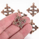 5 Copper Ox Cross Fleury Relic Charms, Fleur de Lis Cross, Hammered Plated Metal, double sided design, 30x28mm, chs2964