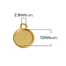 50 Gold Round Circle CABOCHON SETTING Bezel Frame Charm Pendants (fits 12mm cabs), Double sided can fit 2 cabochons, chs3006b