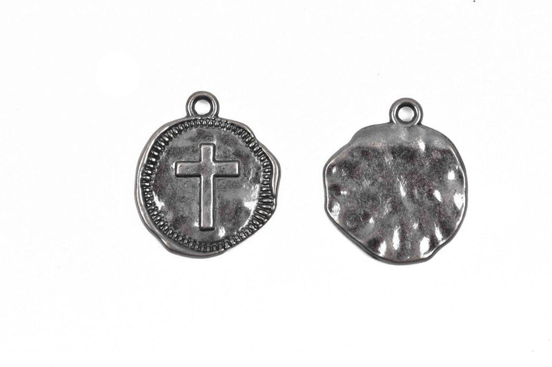 10 Gunmetal Coin Relic Charm Pendants, Cross with wax seal, round coin charms, 22x19mm, chs2880