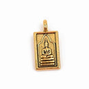 4 THAI BUDDHA charm pendants, antiqued gold metal, rectangle religious icon relic charm, double sided, 26x13mm, chs2907