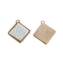 5 Gold-Plated Diamond Rhombus Square Charm Pendants with CREAM Off White Faux Leather Cabochon, 16mm dia, chs2940