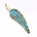 1 AGATE Gemstone FEATHER Pendant, Gold Plated Bezel, 2.5" to 2.75" long cgm0059