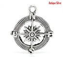 6 Antiqued Silver Tone Pewter COMPASS Charm Pendants . chs0265a