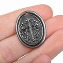 5 Gunmetal Cross Relic Charm Pendants, wax seal style, oval coin charms, Gunmetal plated metal, double sided design, 27x21mm, chs2875