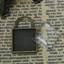 Antiqued Bronze Pendant Square Glass Cabochon Kits, Key Lock, 3/4" Bezel Tray, for charms, jewelry, key chains, 10 sets kit0004