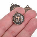 10 Copper Coin Relic Charm Pendants, Cross with wax seal, round coin charms, 22x19mm, chc0080