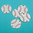 4 Silver Oxidized BASEBALL Connector Link Charms, stamping blanks, 1-1/4"  chs1670