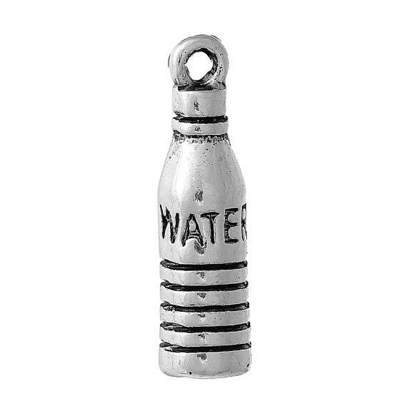 10 Water Bottle Charm Pendants, Antique Silver, chs2101