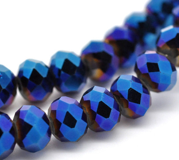 Crystal Glass beads, 8X6mm Faceted Rondelle,Light Blue, AB.