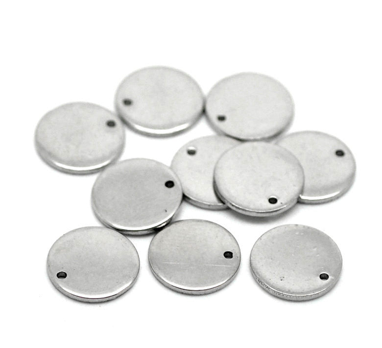 10 Stainless Steel Metal Stamping Blanks Charms 13mm, 1/2 dia ROUND D