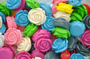 10 Medium Resin Rose Beads or Cabochons  21mm diameter  . mixed colors cab0250