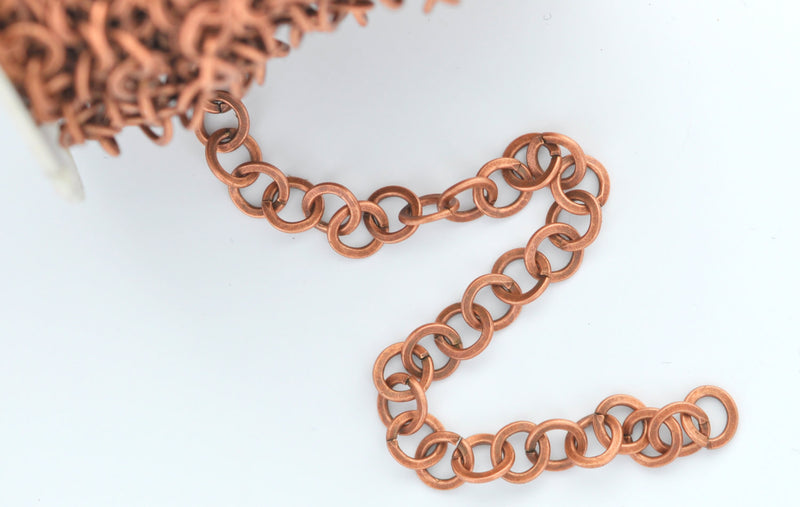 10 meters (32.8 feet) COPPER Metal Circle Link Chain, bulk chain on spool, links are 8mm, fch0324b