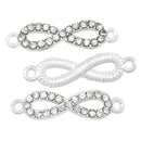 4 Rhinestone BRIGHT SILVER Infinity Connector Charms 26mm long . chs0529