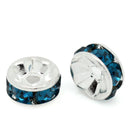 20 6mm Silver Plated PEACOCK BLUE Round Rhinestone Rondelle Beads  bme0281