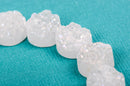 4 DRUZY Natural GEMSTONE Quartz Geode Cabochon Beads, Round, 12mm, 1/2"  AB White Rock Crystal, flatback with hole,  gdz0039