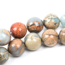 12mm AQUA TERRA JASPER Round Gemstone Beads, natural, blue green, tan, full strand, about 34 beads, gja0143