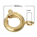 10 Gold Tone Spring Ring Clasps, 18k GOLD PLATED, 7mm diameter bolt lever, fcl0130
