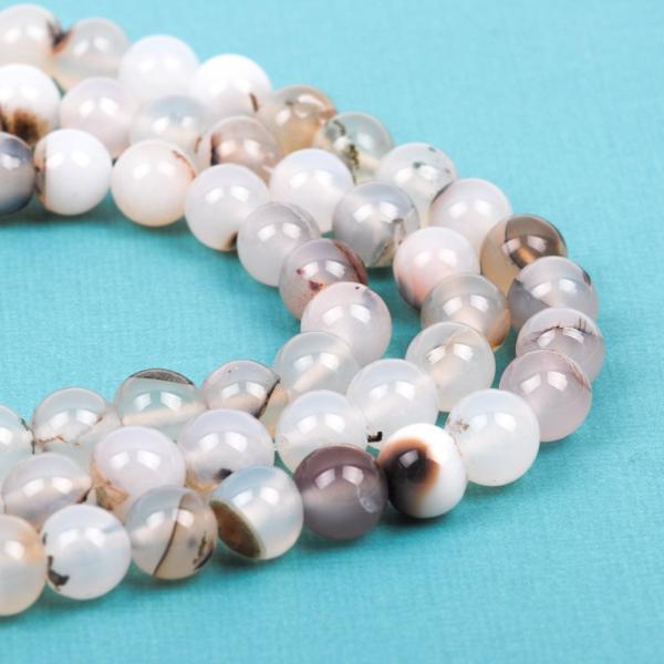 8mm Round WHITE CHOCOLATE AGATE Beads, non-faceted, full strand, about 50 beads, Natural Gemstones gag0155