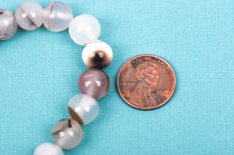 8mm Round WHITE CHOCOLATE AGATE Beads, non-faceted, full strand, about 50 beads, Natural Gemstones gag0155