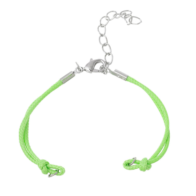 9 Bracelet Blanks Connectors LIME GREEN Nylon Cords with Lobster Clasp, 5-5/8" long plus 1-1/2" extender chain cor0052