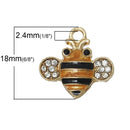 2 Gold BEE Charm Pendants, enamel and rhinestone crystals, bumblebee charm, honey bee charm, chg0279