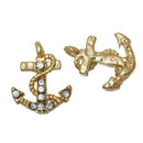 5 ANCHOR Charms or Pendants . Gold Plated with rhinestone accents, 1/2" chg0315