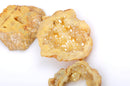 7 Large YELLOW DRUZY Natural Gemstone Quartz Geode Beads, Flat Round Slabs, 1-3/4" to 2-1/4", Rainbow Plated Crystals, gdz0118