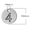 10 Number 4 (four) Antique Silver Carved Circle Disc Charm Pendant .  chs2271