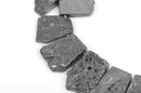 Titanium Quartz Gemstone Beads, SILVER METALLIC, Trapezoid shape top drilled pendant beads, 28-45mm tall, full strand, 16-17 beads gqz0091