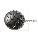 10mm MERMAID FISH SCALE Cabochons, Round Resin Metallic, gunmetal dark silver,  10 pieces, 3/8"  cab0403