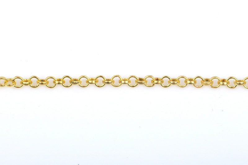 10 meters (32+ feet) Bright Gold Plated Rolo Chain, Round Rolo Links are 3mm, fch0400b