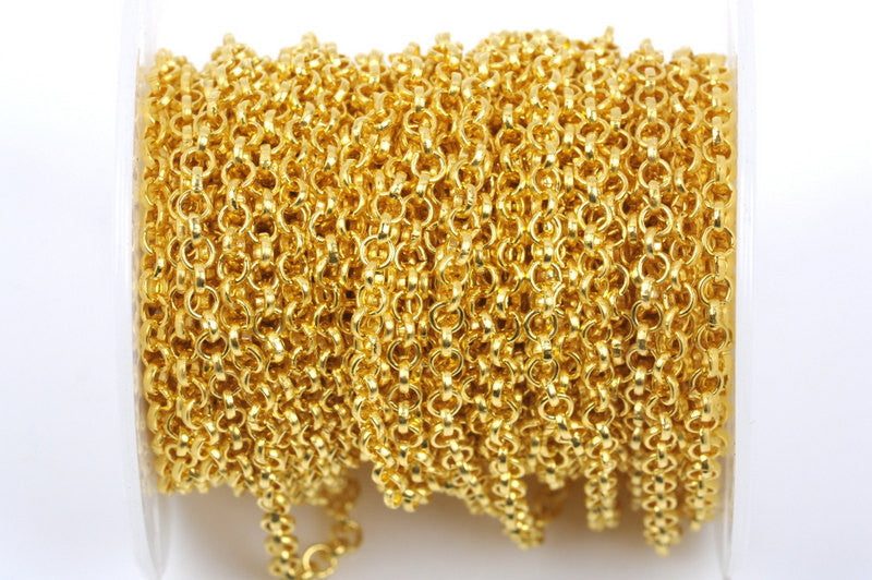 10 meters (32+ feet) Bright Gold Plated Rolo Chain, Round Rolo Links are 3mm, fch0400b