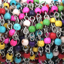 1 yard Rainbow Howlite Rosary Chain, silver, 4mm round stone beads fch0409a