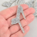 6 Cupcake Toppers HIGH HEEL SHOE, Silver Glitter Acrylic, Cupcake Picks, 2.5" long, Lca0740