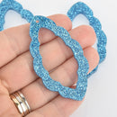 4 Acrylic Open Leaf Charms Turquoise Blue Glitter Laser Cut 2.5" Lca0753a