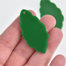 4 Acrylic Leaf Charms Green Opaque Laser Cut 1.75" Lca0808a