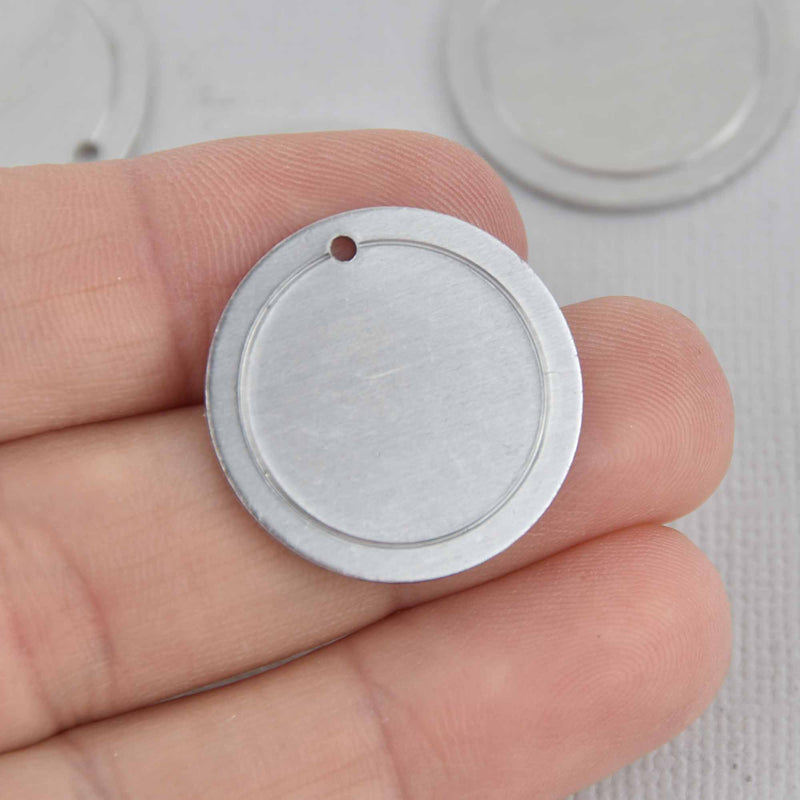 10 Aluminum Border Circle Disc Charms, silver metal stamping blanks, 25mm (1"), 16 gauge, msb0530