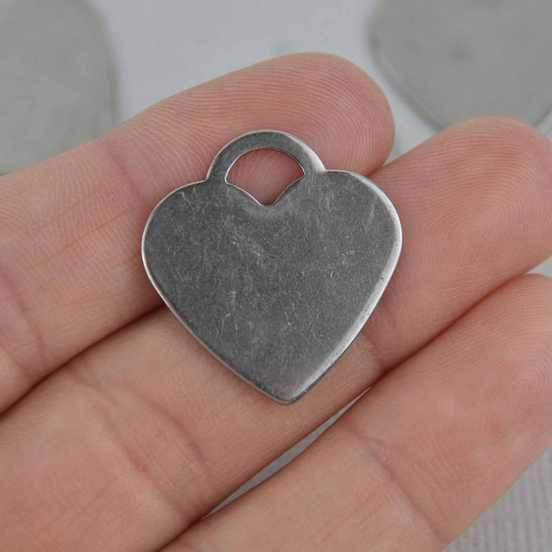 5 Silver Stainless Steel Heart Charms,  Metal Stamping Blanks (25mm. 1"), msb0535