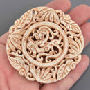 Large White Stone Dragon Pendant, Filigree Design, 2.75", chs8610