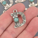 Boho Letter Charm – Antique Silver Initial with Faux Turquoise – Alphabet (1 pc) chs8641