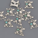 Boho Letter Charm – Antique Silver Initial with Faux Turquoise – Alphabet (1 pc) chs8641