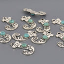 Boho Letter Charm – Antique Silver Initial with Faux Turquoise – Alphabet (1 pc) chs8641