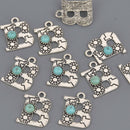 Boho Letter Charm – Antique Silver Initial with Faux Turquoise – Alphabet (1 pc) chs8641