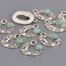 Boho Letter Charm – Antique Silver Initial with Faux Turquoise – Alphabet (1 pc) chs8641