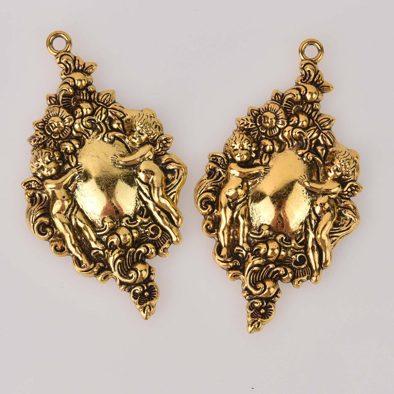 Gold Victorian Cherub Charms 2-5/8" long, chs8445