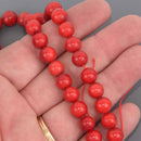 9mm Red Coral Beads, Round Smooth, 16.5" strand, gem0901