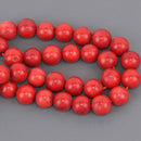 9mm Red Coral Beads, Round Smooth, 16.5" strand, gem0901
