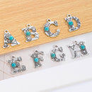 Boho Letter Charm – Antique Silver Initial with Faux Turquoise – Alphabet (1 pc) chs8641
