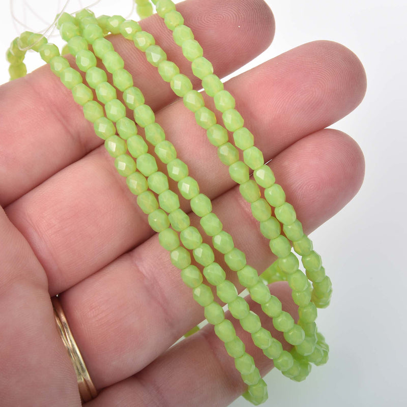 4mm Czech Glass Beads, lime green x50 bgl0859